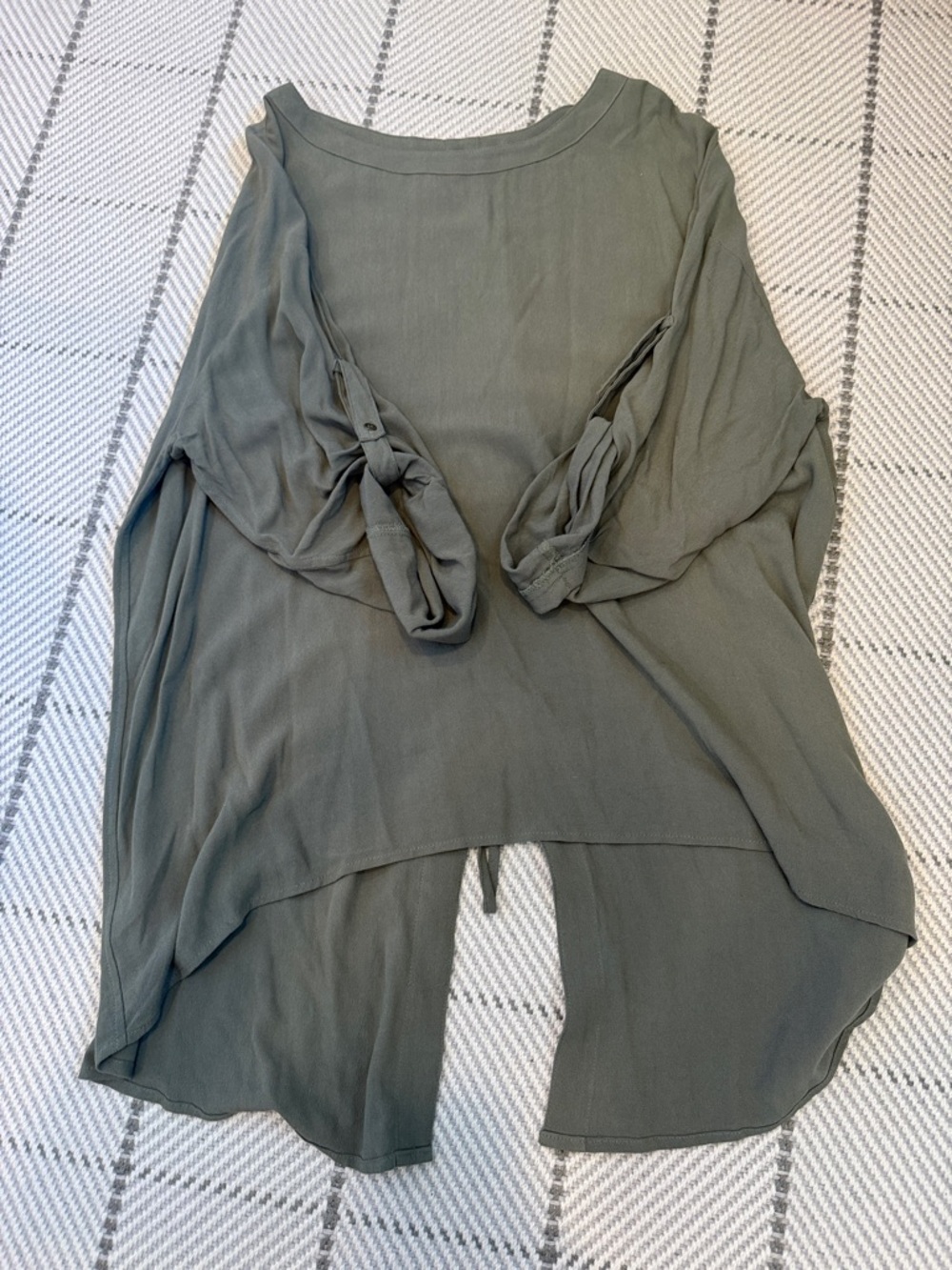 Umgee Olive Green Lightweight High-Low Blouse with laced back